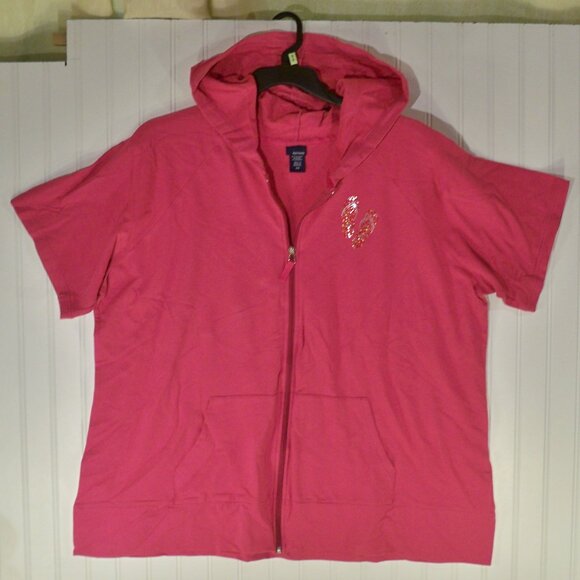 Basic Editions, Flip Flop, Pink Zip Up Hoodie, 3X - Picture 2 of 7